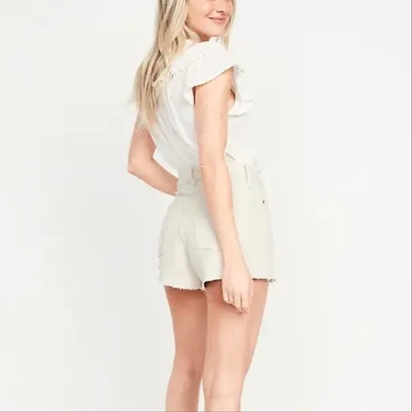 24 - Old Navy | Higher High-Waisted Button-Fly Sky-Hi A-Line Ecru Cut-Off Shorts - Picture 2 of 4